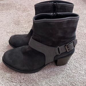 Women's Black Suede Ankle Boots with Buckle Strap